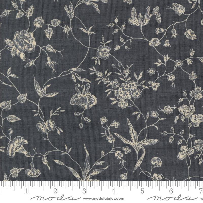 Moda Sacre Bleu Pivoine Florals Indigo Fabric