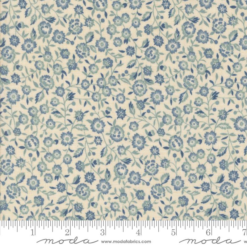 Moda Sacre Bleu Renoncule Florals Pearl French Blue Fabric