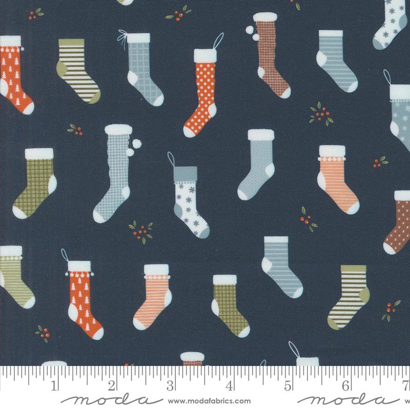 Moda Purrfect Christmas Sweet Stockings Midnight Fabric