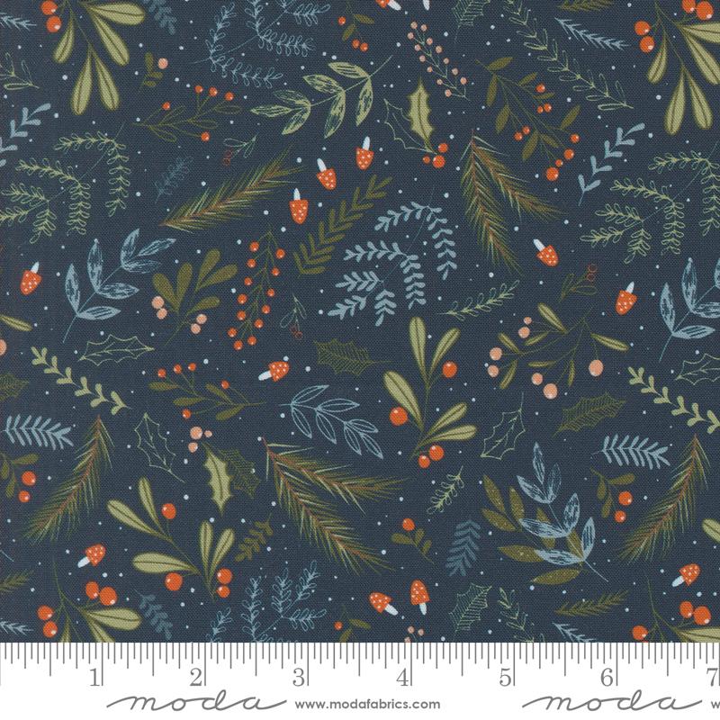 Moda Purrfect Christmas Holly And Pine Florals Midnight Fabric