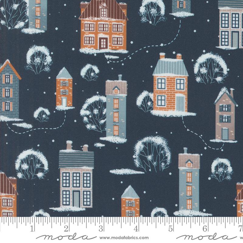 Moda Purrfect Christmas Snowy Town Midnight Fabric