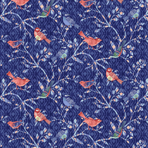 Studio E Bell Blue Birds Indigo Bird Branches Fabric