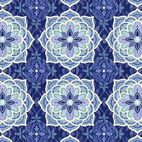 Studio E Bell Blue Birds Indigo Medallions Fabric