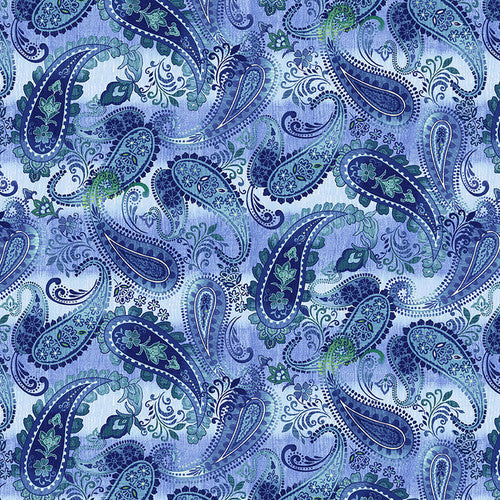 Studio E Bell Blue Birds Blue Paisley Fabric