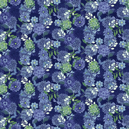 Studio E Bell Blue Birds Indigo Large Floral Fabric