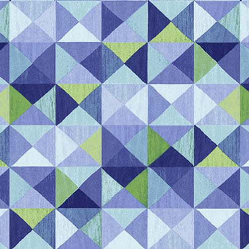 Studio E Bell Blue Birds Blue Triangle Texture Fabric