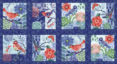 Studio E Bell Blue Birds Indigo Block Panel