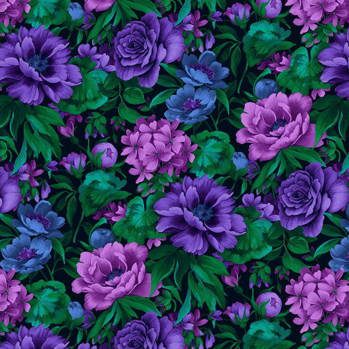 Studio E Field Of Seams Large Floral Purple Green Fabric