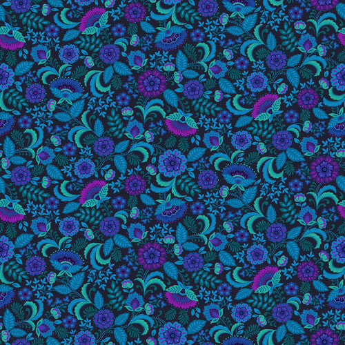 Studio E Field Of Seams Bohemian Floral Blue Fuchsia Fabric