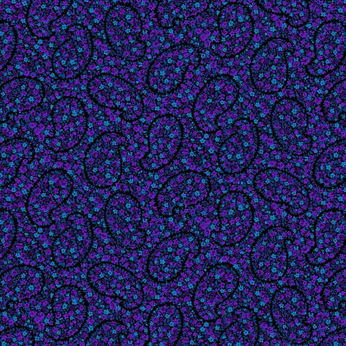 Studio E Field Of Seams Calico Paisley Purple Blue Fabric