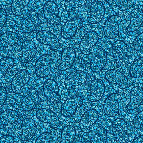 Studio E Field Of Seams Calico Paisley Denim Blue Fabric