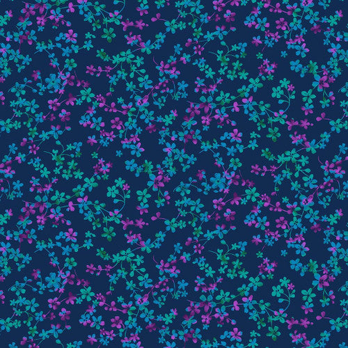 Studio E Field Of Seams Vine Blue Fuchsia Fabric