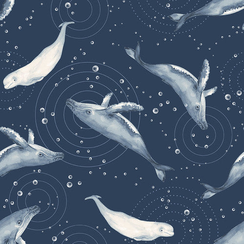 Studio E Polar Plungers Humpbacks And Belugas Navy Fabric