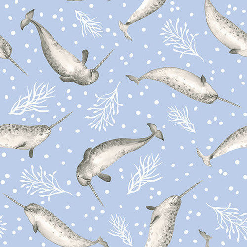 Studio E Polar Plungers Narwhals Light Blue Fabric