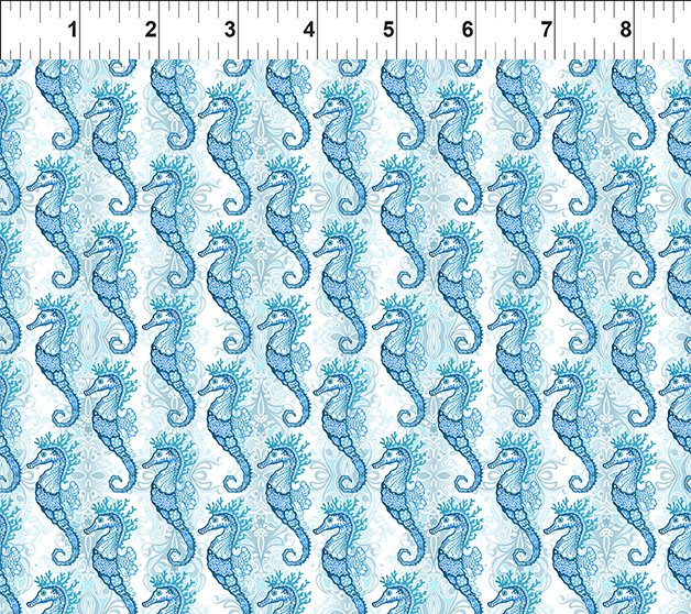 In The Beginning Wonders Of The Ocean Seahorses Blue Fabric