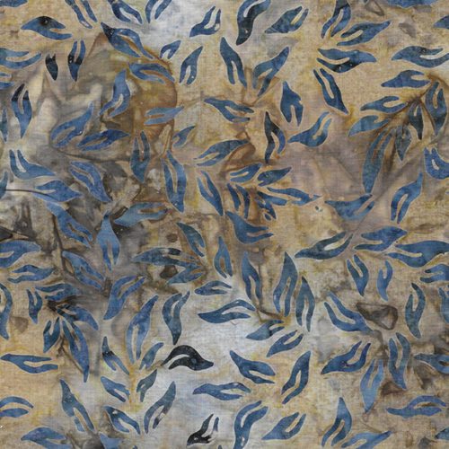 Island Batik Country Charm Brown Tea Willow Leaves Batik Fabric