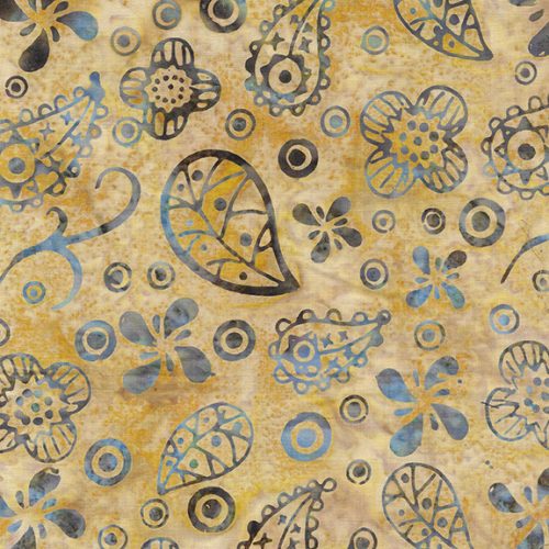 Island Batik Country Charm Gold Ochre Paisley With Dots Batik Fabric