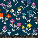 Moda Salutations Forget Me Not Navy Canvas Fabric
