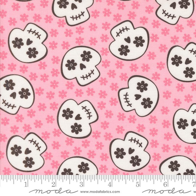 Moda Fab Boo Lous Cheery Skull Pink Candy Fabric