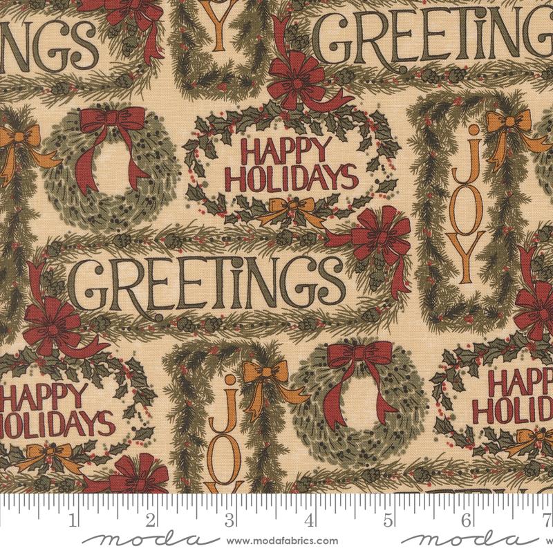Moda A Vintage Christmas Christmas Greetings Tan Fabric