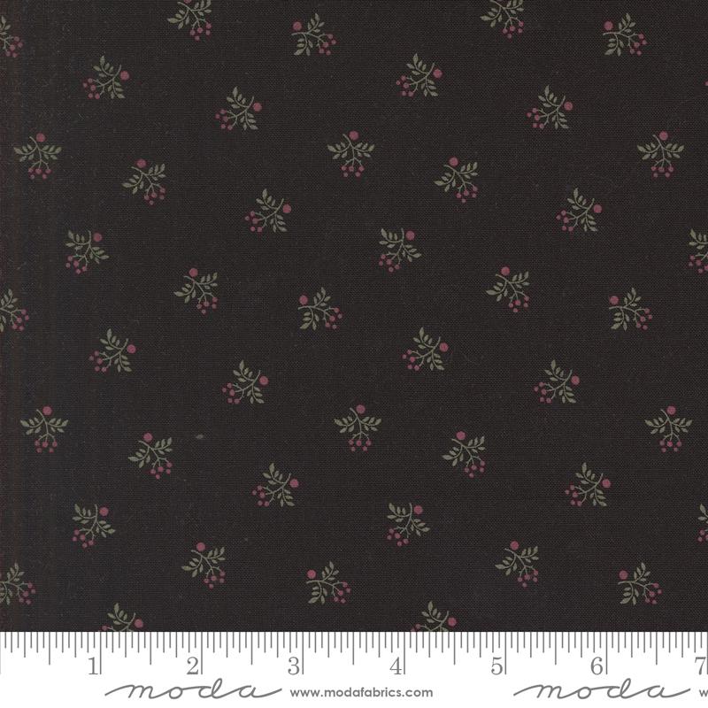 Moda A Vintage Christmas Holly Blender Black Fabric