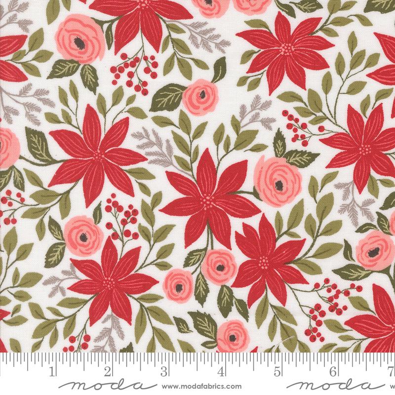 Moda Berry And Pine Poinsettia Party Florals Snow Fabric