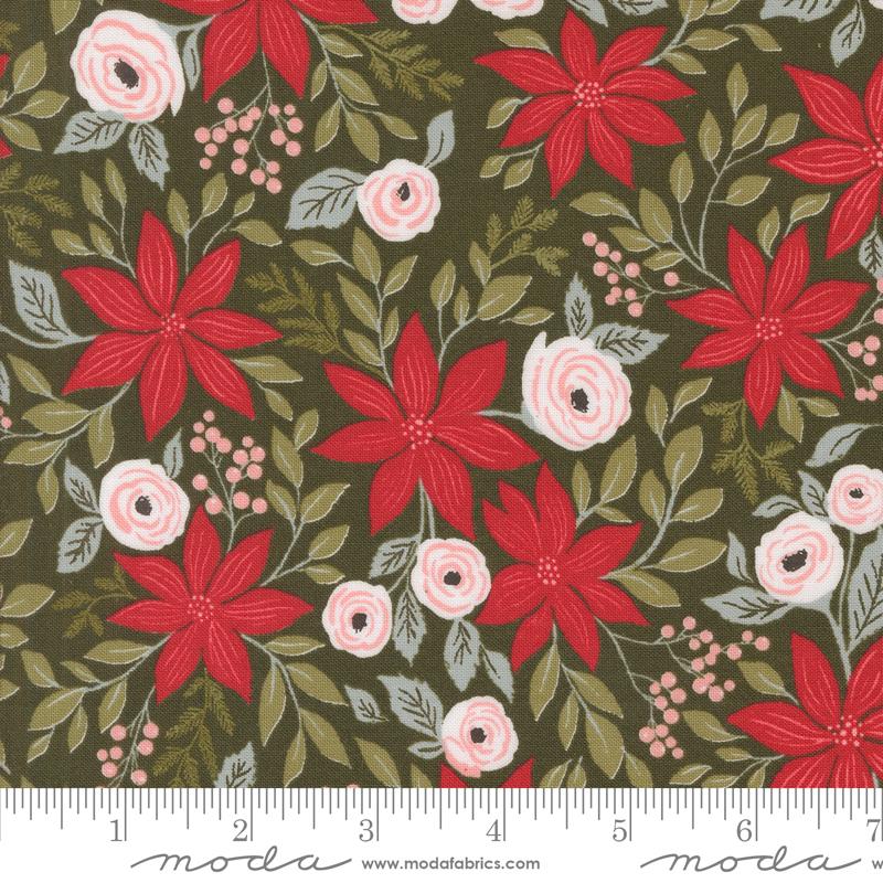Moda Berry And Pine Poinsettia Party Florals Wintergreen Fabric