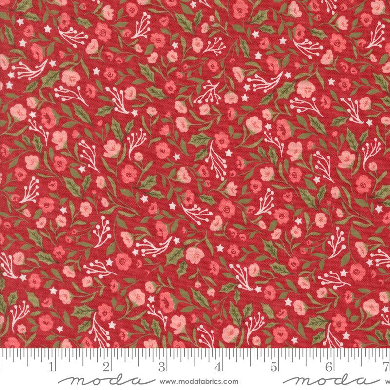 Moda Berry And Pine Christmas Posies Cranberry Fabric
