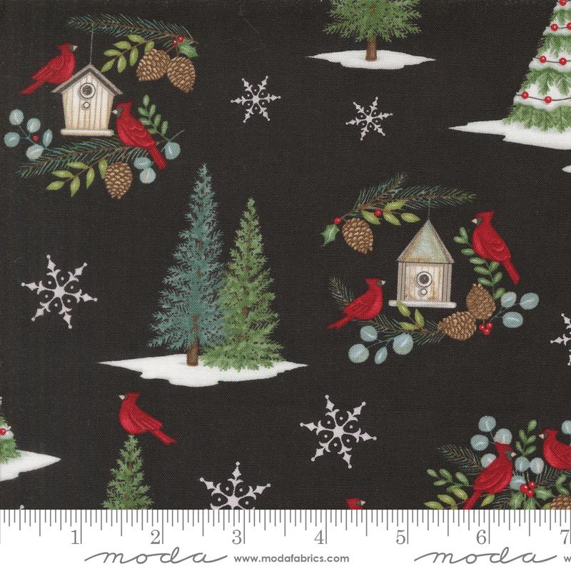Moda Winter Friends Snowman And Cardinal Charcoal Black Fabric