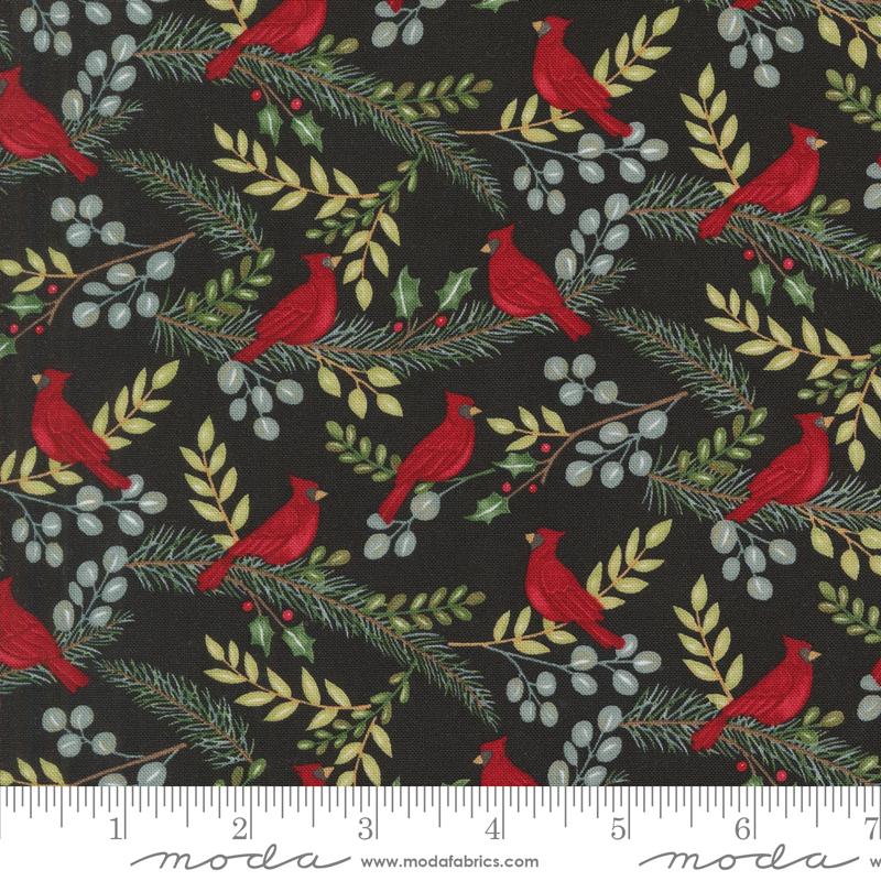 Moda Winter Friends Cardinals In The Tree Charcoal Black Fabric
