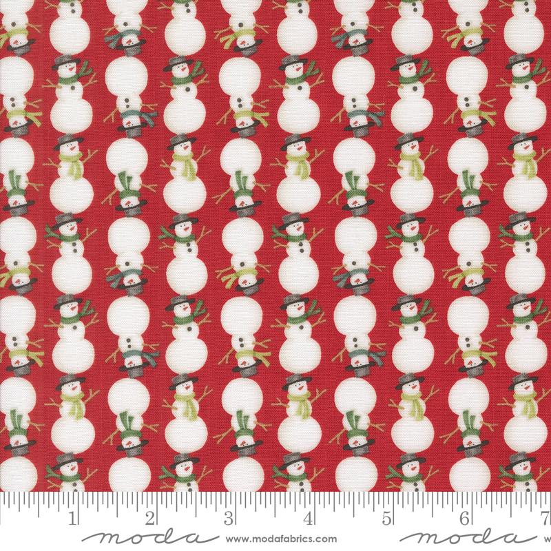Moda Winter Friends Snowman Stripe Berry Red Fabric