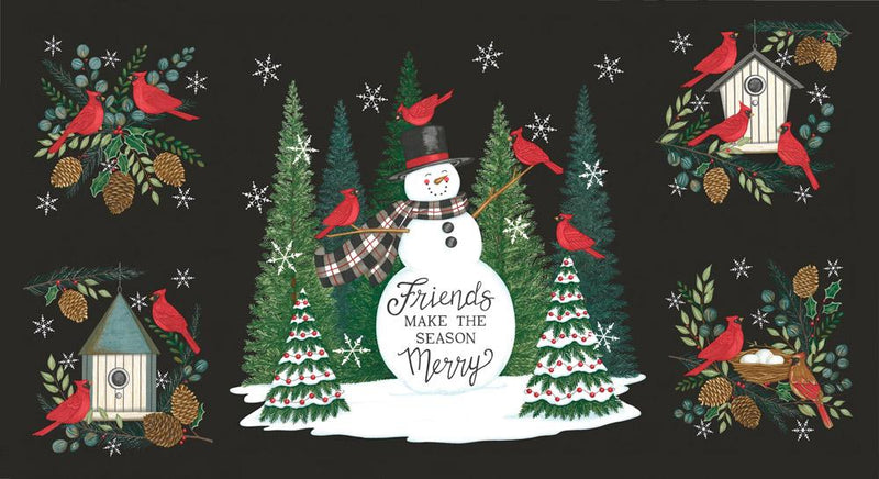 Moda Winter Friends Charcoal Black Panel