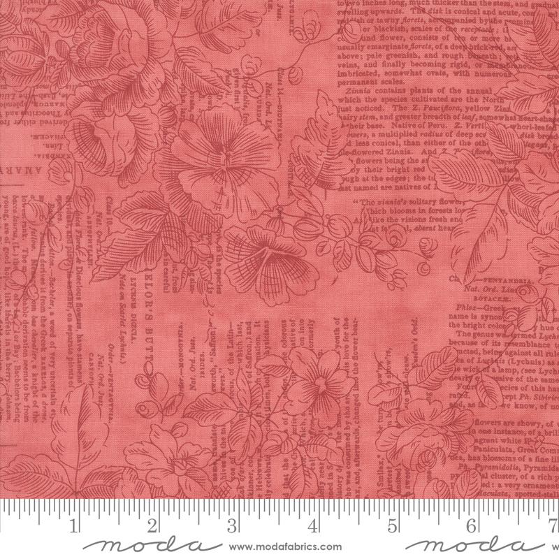 Moda Muse Poetry Of Flowers Text Scarlet Fabric