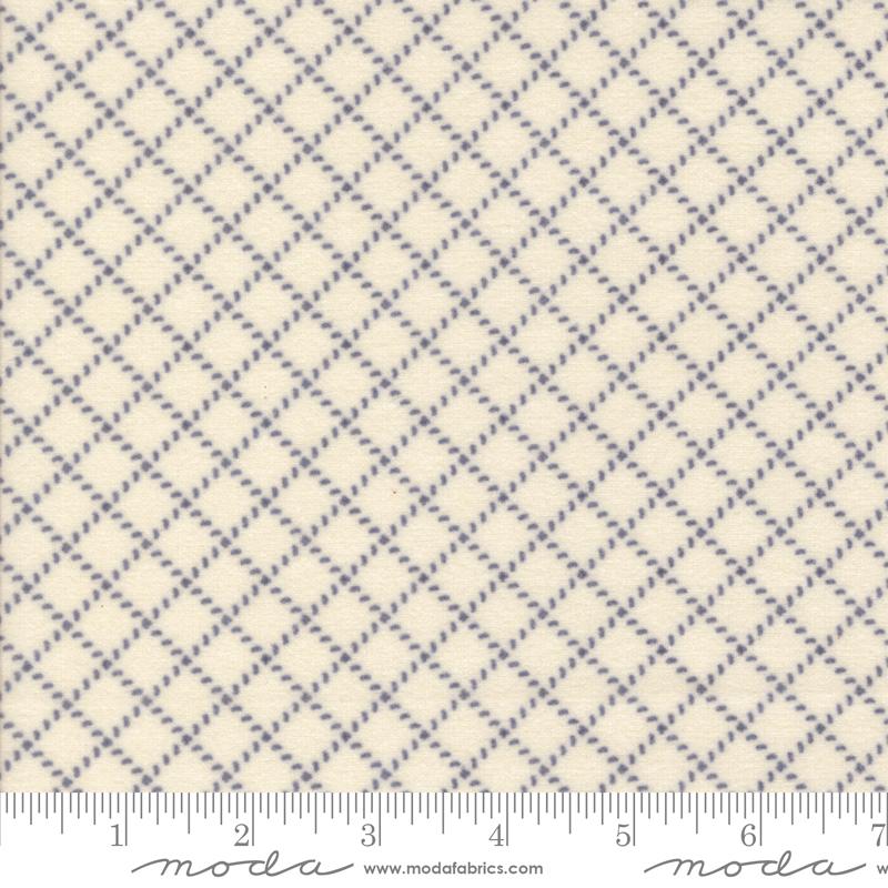 Moda Prairie Gathering Stitched Grid Porcelain Indigo Flannel Fabric