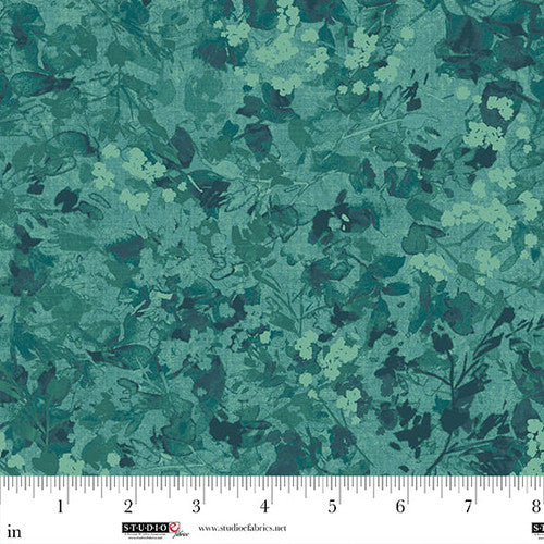 Studio E Neighborhood Association Leaf Texture Teal Green Fabric