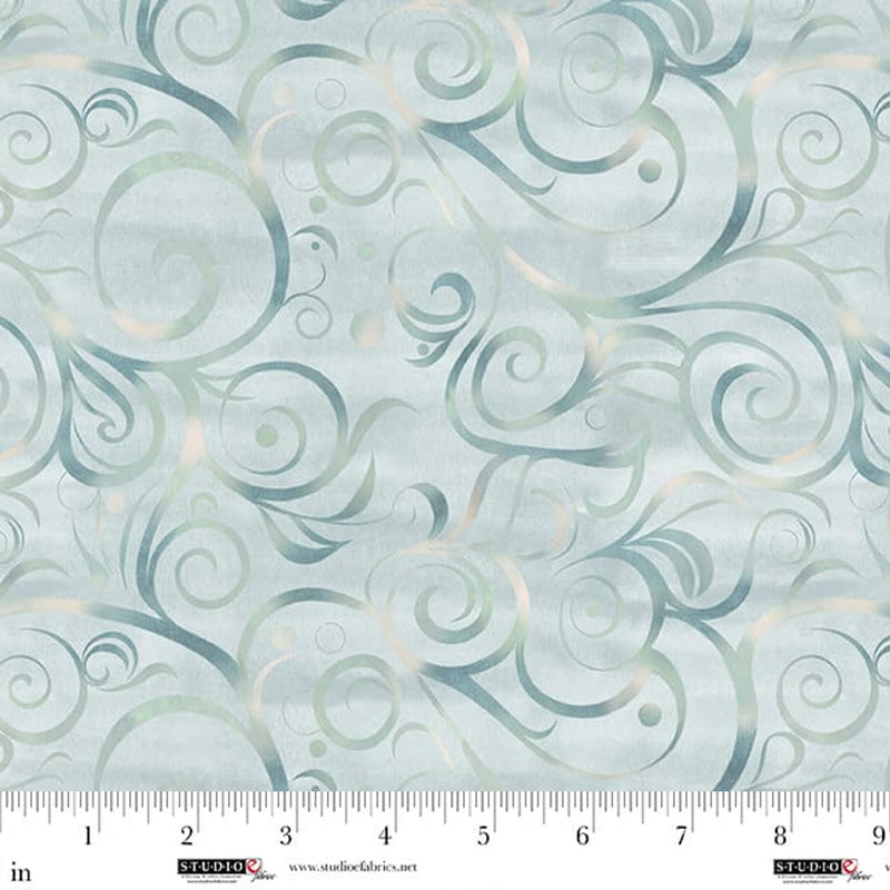 Studio E Hazy Shade Of Winter Swirls Ice Fabric