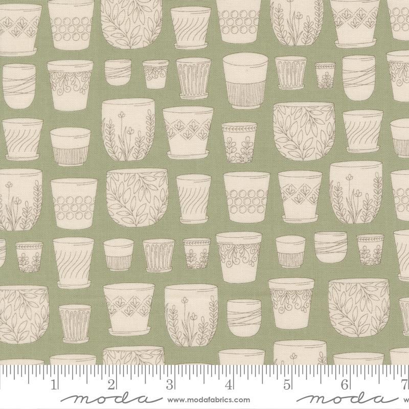 Moda Potted Pots Sage Fabric