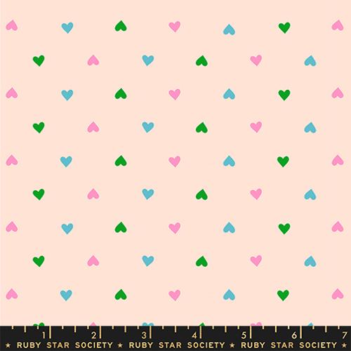 Ruby Star Society Best Day Ever Novelty Hearts Peach Cream Fabric