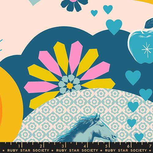 Ruby Star Society Best Day Ever Kitsch Retro Vintage Teal Fabric