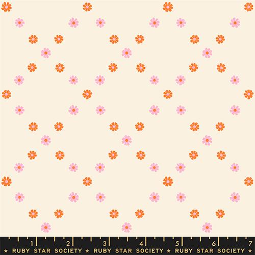 Ruby Star Society Best Day Ever Diamond Flowers Posy Orange Fabric