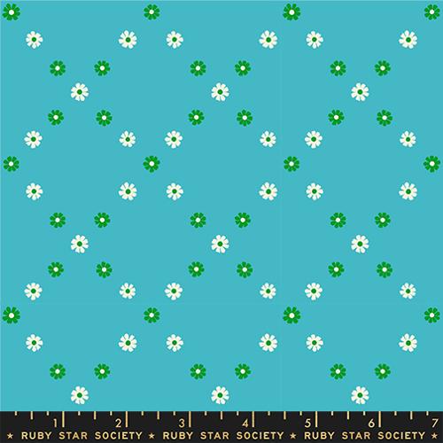 Ruby Star Society Best Day Ever Diamond Flowers Dark Turquoise Fabric