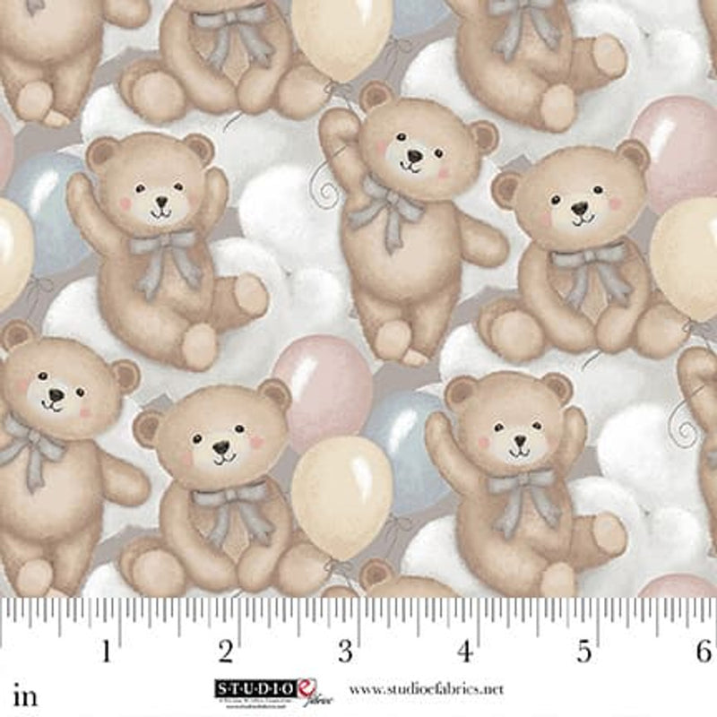 Studio E Sleepy Teddy Ballons And Teddys Gray Multi Fabric