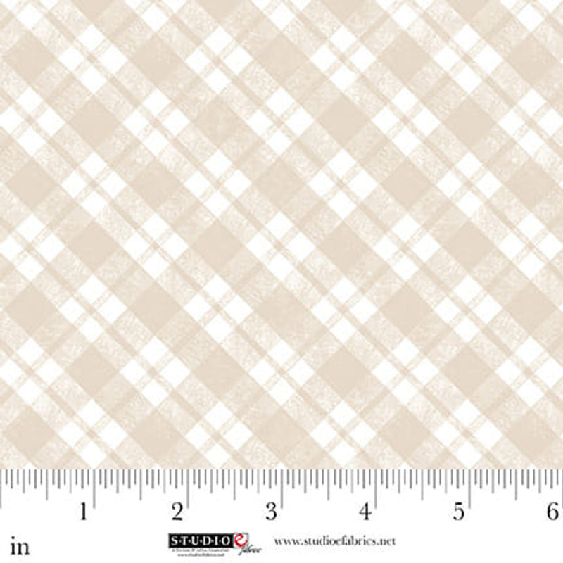 Studio E Sleepy Teddy Plaid Oatmeal White Fabric