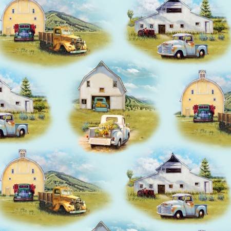 Elizabeth's Studio Vintage Trucks Scenic Blue ONLINE PURCHASE ONLY