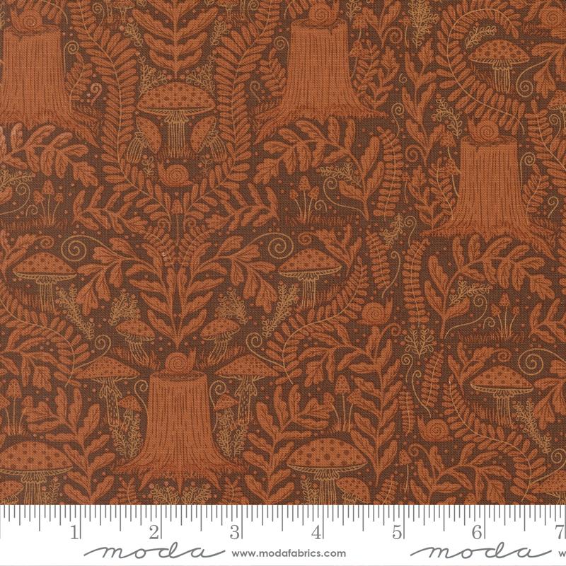 Moda Night Owl Mushroom Landscape Cocoa Fabric