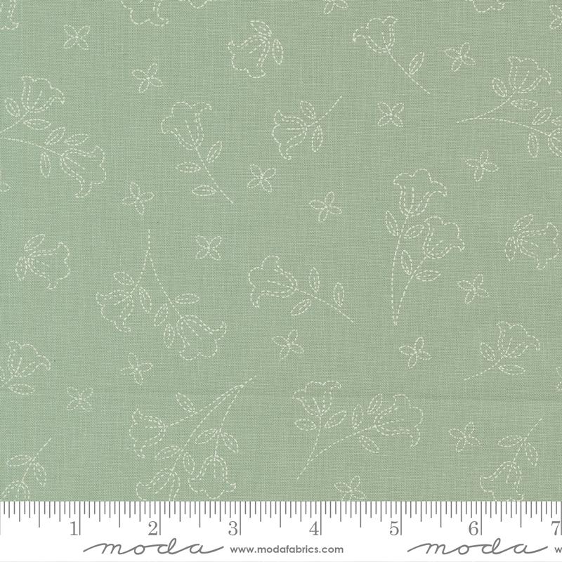 Moda Sunbonnet Embroidered Blooms Pale Blue Fabric