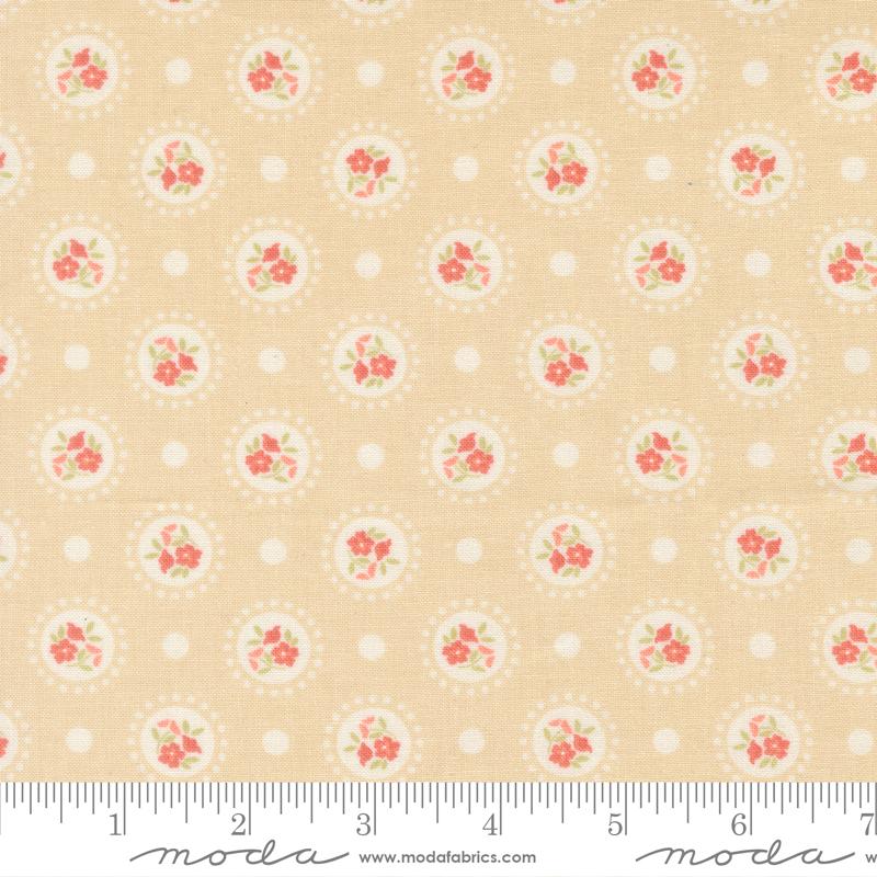 Moda Sunbonnet Flower Dots Almond Fabric