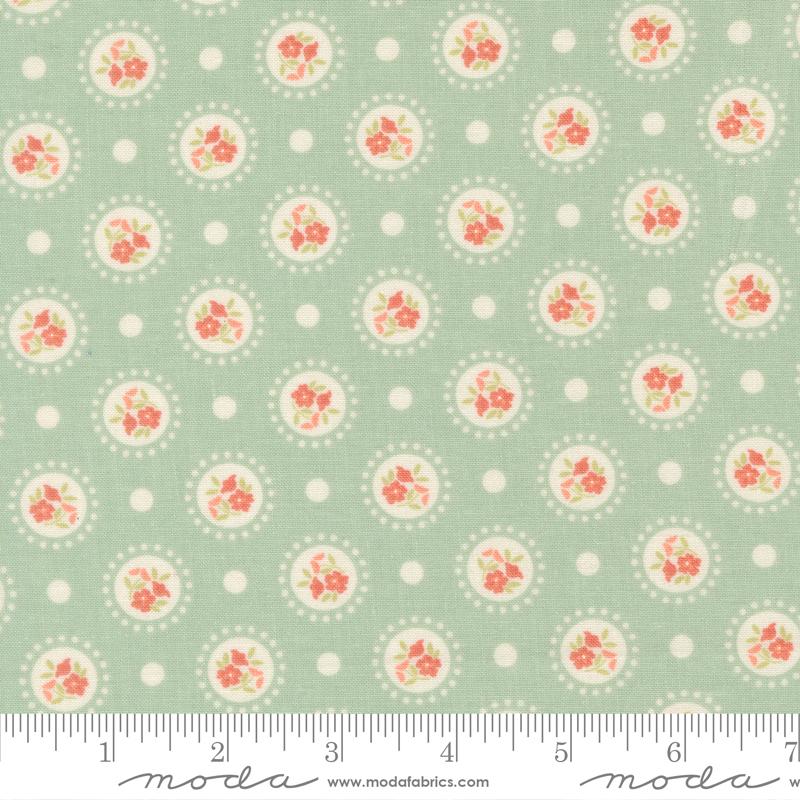 Moda Sunbonnet Flower Dots Dusty Blue Fabric