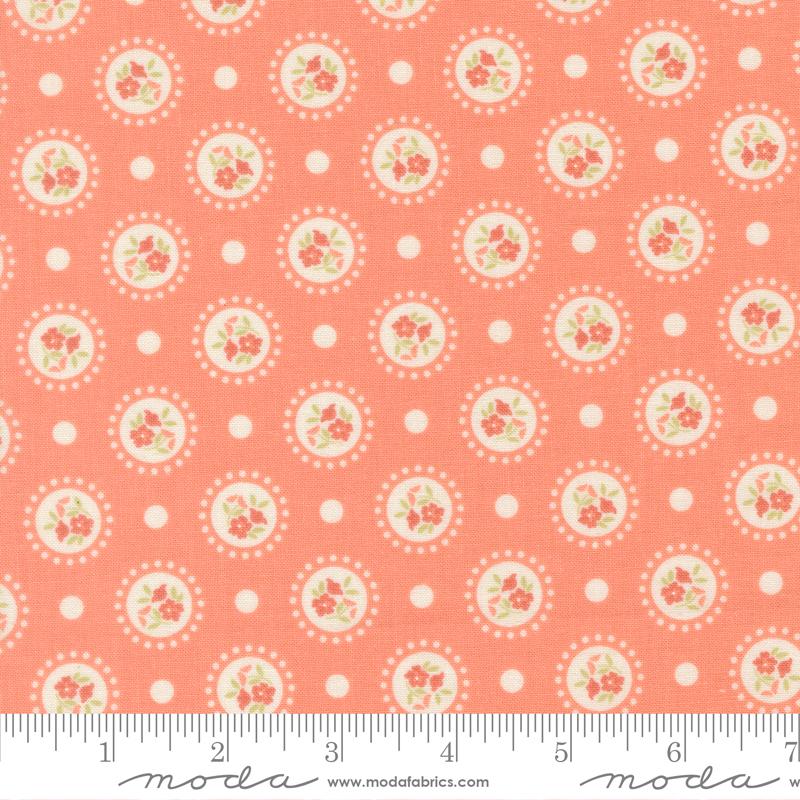 Moda Sunbonnet Flower Dots Coral Fabric
