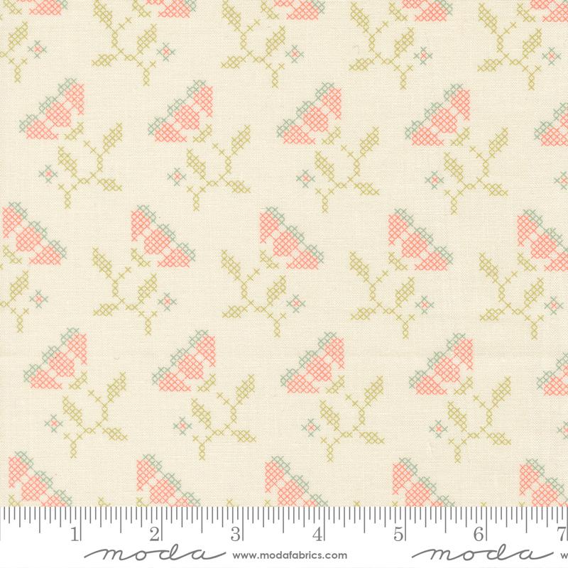 Moda Sunbonnet Blooming Stitches Porcelain Fabric